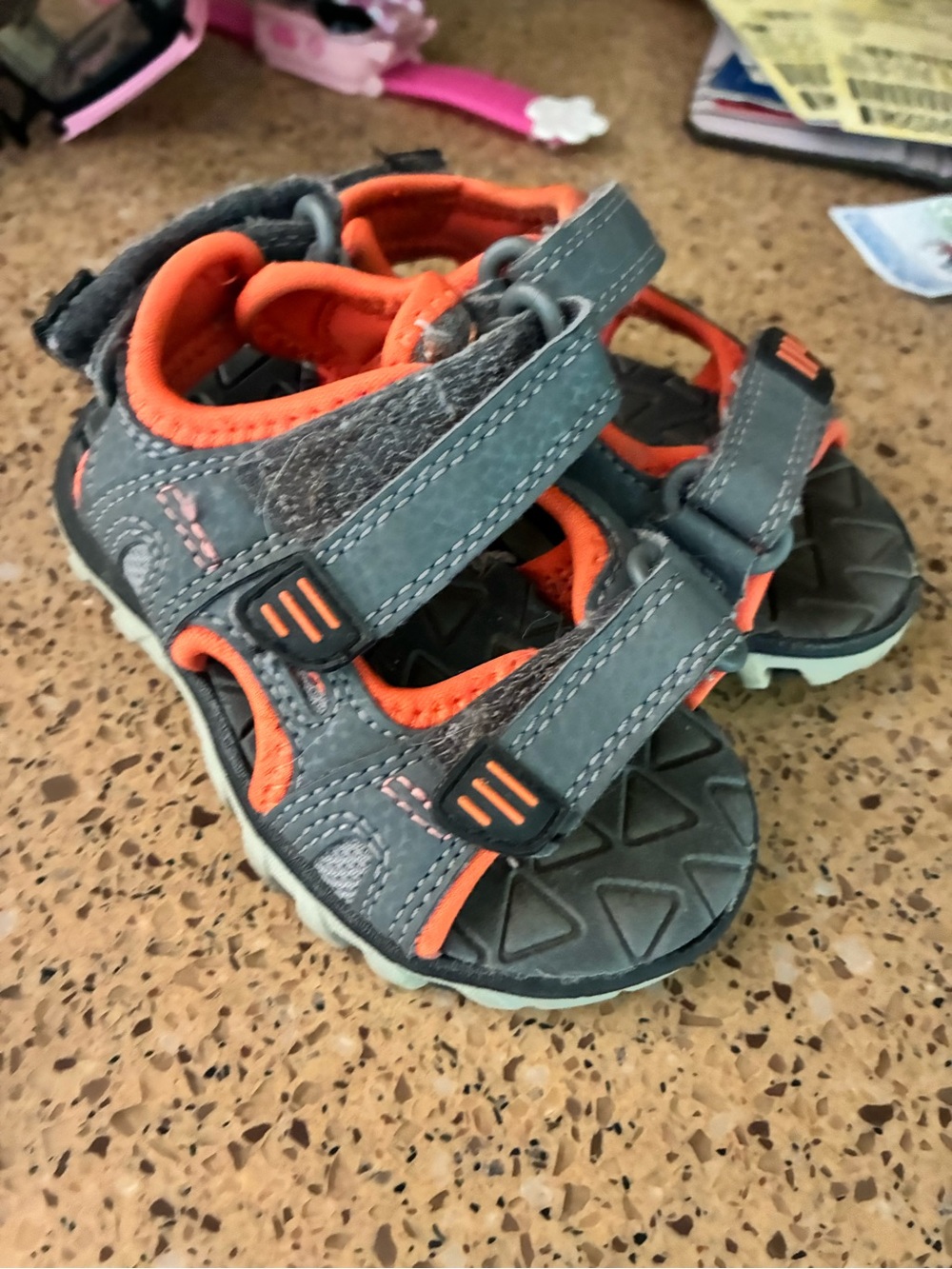 George Gray and Orange Toddler 5 Sport Sandals - Dual Velcro Straps